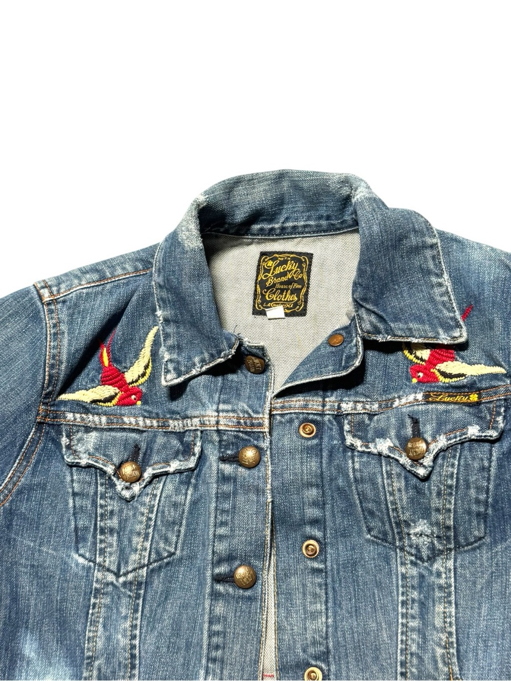 Y2K VTG Lucky Brand Womens Small Denim Jacket Embroidered Acid Hippie Boho - Picture 5 of 11